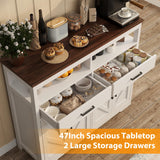 knoworld Buffet Sideboard with Storage Farmhouse with 4 Doors, 47'' Large Kitchen Storage Cabinet Wood Coffee Bar Cabinet Buffet Table with Shelves for Kitchen, Dining Room, Entryway knoworld