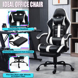 HOMHUM Massage Gaming Chair with Footrest, Ergonomic PU Leather Computer Chair w/Headrest and Lumbar, Height Adjustable, 360° Swivel Desk Office Chair, White HOMHUM