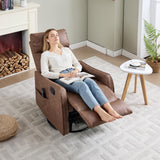 PELUMY Recliner Chair Swivel Rocking with Heat Massage - 360° Manual Recliner, 8-Point Vibrating & Lumbar Heat, Easy Assembly Chair for Living Room (Breathable Leather, Brown) PELUMY