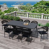 Erotr 8 Pcs Stackable Dining Chairs, Aluminum Rattan Outdoor Dining Chair with Arms, Woven Rope Patio Armchair Metal No Assembly for Bistro Garden Balcony Porch Deck Yard Cafe Restaurant, Black Erotr