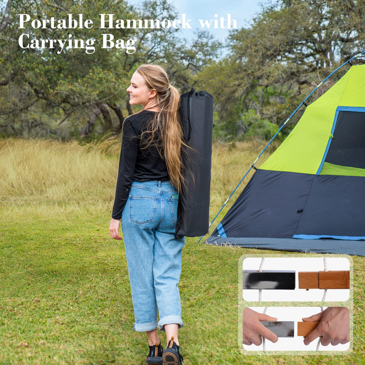 SUNCREAT Hammocks 14 FT Quick Dry Hammock Double Size with Spreader Bar, 2 Person Hammock for Outdoor Patio Yard Poolside, 450 lbs Capacity, Light Gray Stripes SUNCREAT