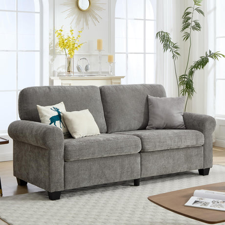 Utilbery 79 inch Modern Classic Upholstered Loveseat Sofa, Gray Linen Fabric, Rolled Arms, Plush Cushions, Living Room Furniture Utilbery