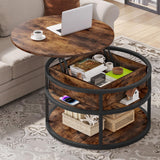 DWVO Round Lift Top Coffee Tables for Living Room, Circle Coffee Table with Storage & Hidden Compartment, Farmhouse Wood Coffee Tables with Lifting up Living Room for Home Office Samll Table, Brown DWVO