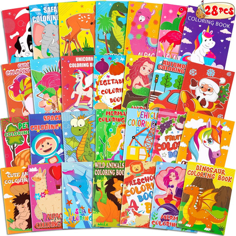 28PCS Coloring Books for Kids Party Favors: Ages 2-4 4-8 Easter,Summer End of the Year,Back to School,Halloween,Christmas Birthday Mini Gifts Bulk,Classroom Goodie Bags Stuffer Fillers(Not Duplicate) Geefuun