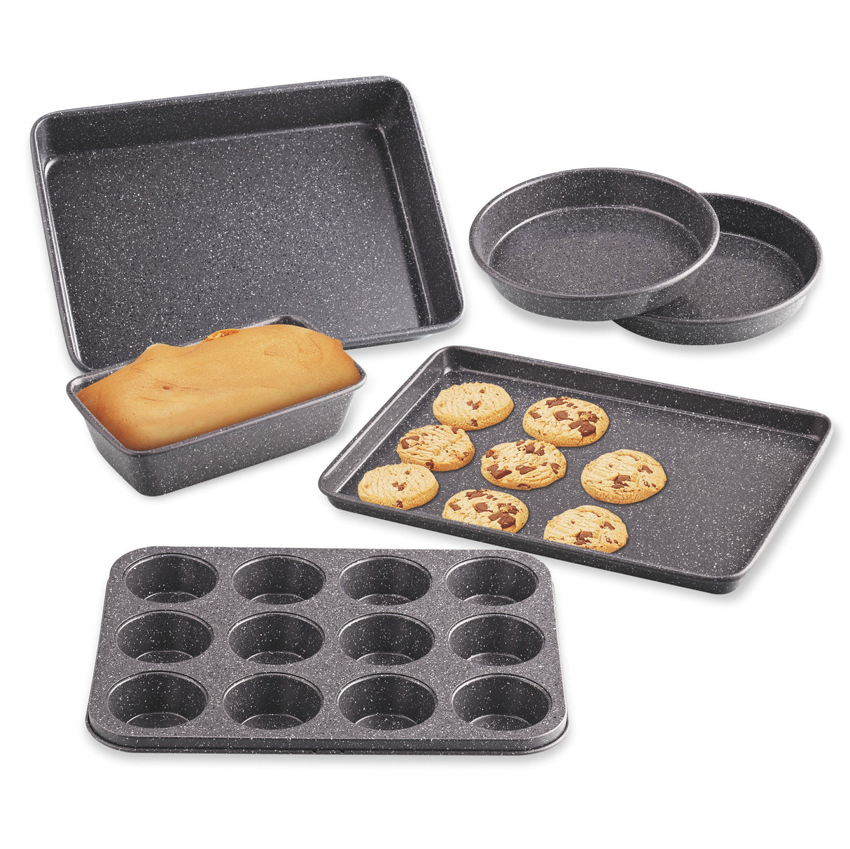 Cook N Home Nonstick Bakeware Set 6-Piece Heavy Gauge, Cake/Cookie/Muffin/Loaf, Baking Pans Set, Black Cook N Home