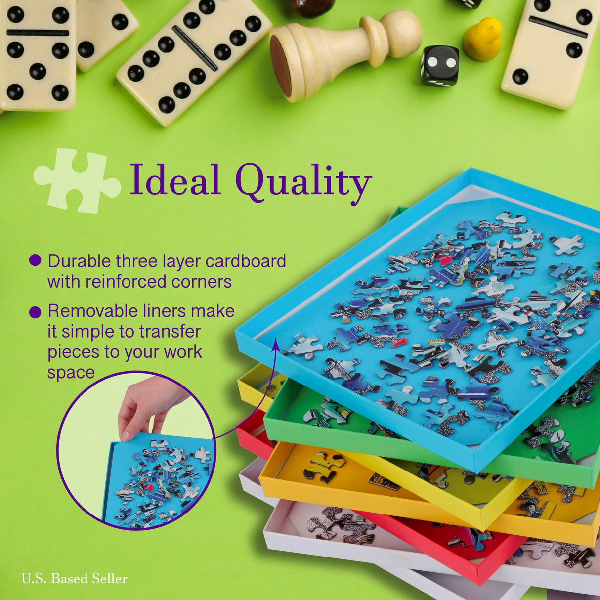 Jigitz Jigsaw Puzzle Sorter Trays - Set of 7 Nested Puzzle Tray Organizer Boxes for Large Puzzles 1500 Piece Capacity Jigitz