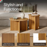 Stead Round Fluted Nesting Coffee Table - 2 Piece Coffee Table Set - Living Room Furniture - Modern Home Decor - Solid Wood Base and Wood Grain Veneer Top (Medium Oak) - Living Room Furniture Sets Stead