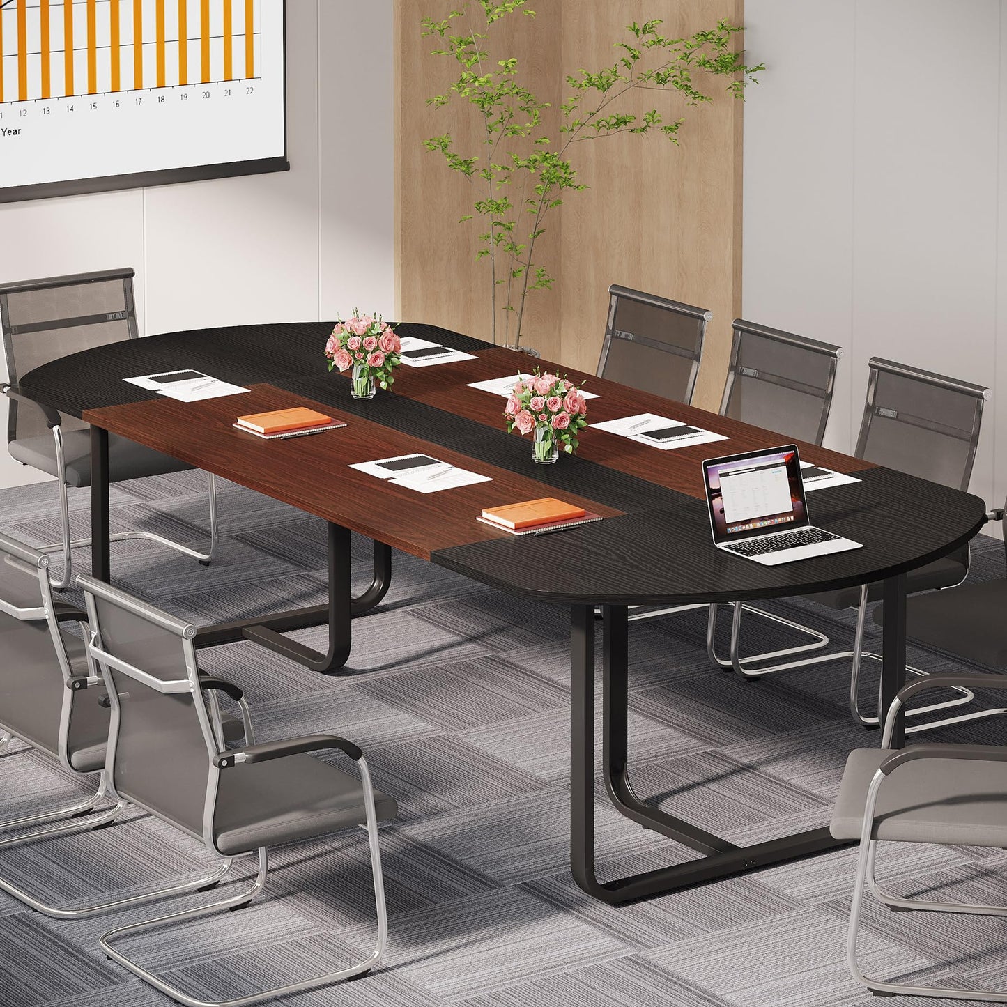 Tribesigns 6FT Conference Table, 70.86" L x 35.43" W x 29.52" H Inches Oval Shaped Meeting Table, Modern Conference Room Seminar Table for Office Meeting Walnut & Black - WoodArtSupply