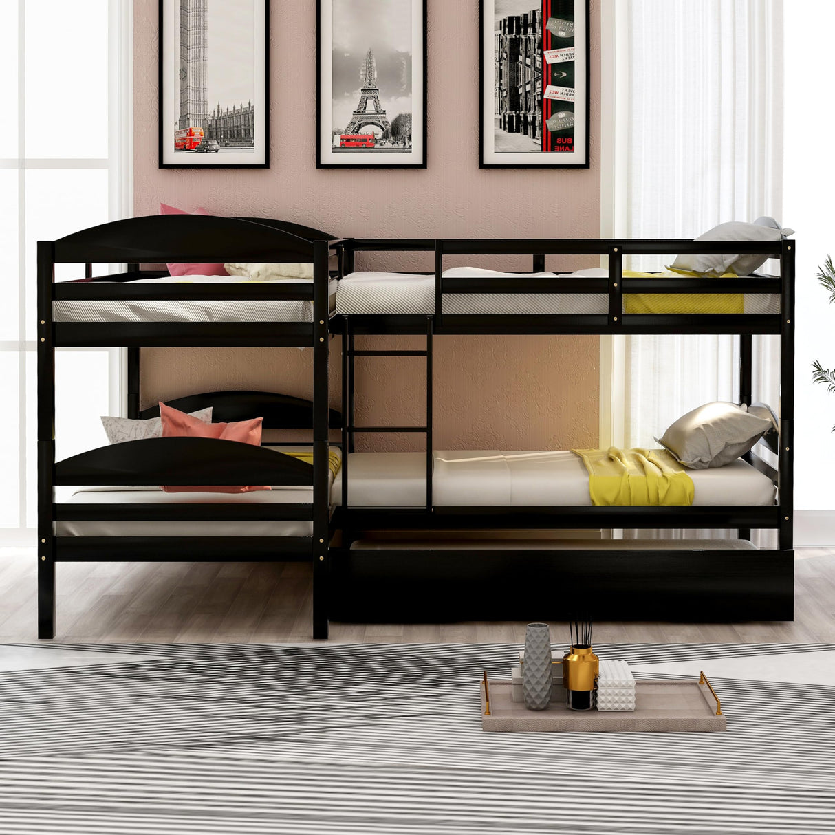 Harper & Bright Designs Twin L-Shaped Bunk Bed with Trundle, Can be Divided into Two L-Shaped Beds, No Spring Box Needed (Espresso) Harper & Bright Designs