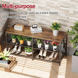 Katrawu TV Stand for TV up to 55 Inch, Long 43" TV Cabinet with 3-Tier Storage Shelves,Entertainment Center TV Console Table for Living Room with Industrial TV Metal Frame, Rustic Brown Katrawu