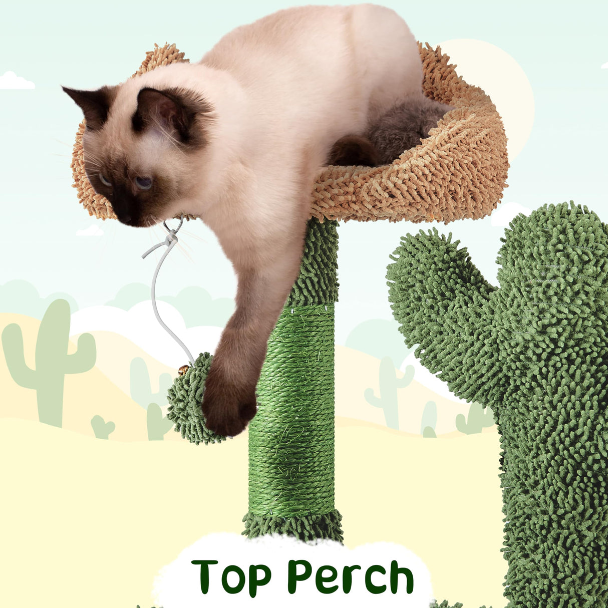 Yaheetech Cactus Cat Tree, 53.5in Cat Tower for Indoor Cats with Sisal Covered Scratching Post, Condo, Plush Perches and Fluffy Balls, Multi-Level Cat Climbing Tree Play House Activity Center, Green Yaheetech