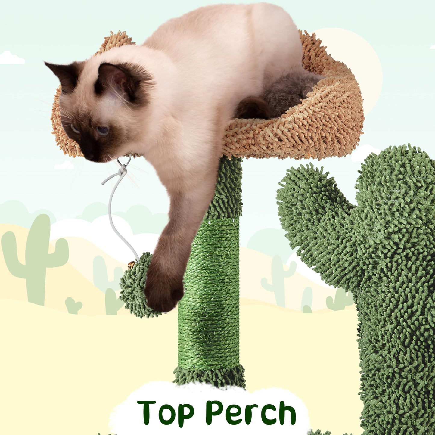 Yaheetech Cactus Cat Tree, 53.5in Cat Tower for Indoor Cats with Sisal Covered Scratching Post, Condo, Plush Perches and Fluffy Balls, Multi-Level Cat Climbing Tree Play House Activity Center, Green