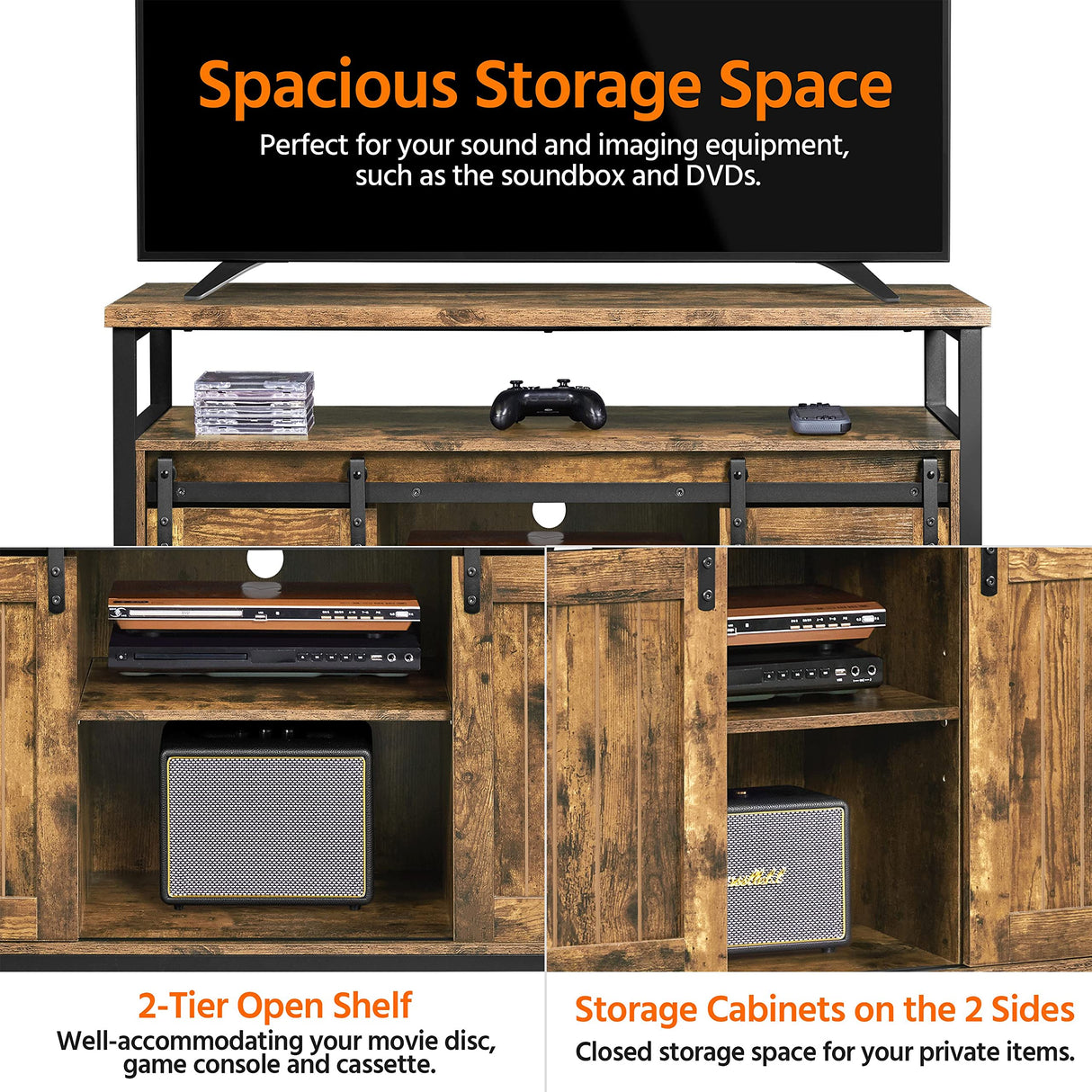 Yaheetech TV Stand, Entertainment Center with Storage Cabinets for 55 Inches TV, Barn Door TV Stand with Height Adjustable Shelves, Farmhouse TV Console for Living Room, 47 Inch Yaheetech