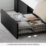 YITAHOME Queen Size Bed Frame with 3 Storage Drawers and RGB LED Lights, Velvet Upholstered Bed with Charging Station and Storage Headboard, No Box Spring Needed, Easy Assembly, Noise-Free, Black YITAHOME