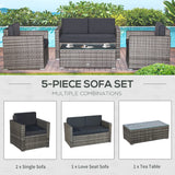 Outsunny 4 Piece Wicker Patio Furniture Set with Cushions, Outdoor Sectional Furniture with 2 Sofa, Loveseat, and Glass Top Coffee Table, Conversation Sofa Sets for Garden, Black Outsunny