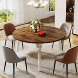 Tribesigns Round Dining Table for 4-6, 47-Inch Farmhouse Kitchen Table with Solid Wood Legs for Kitchen, Dining Room, Living Room (White and Rustic Brown) Tribesigns