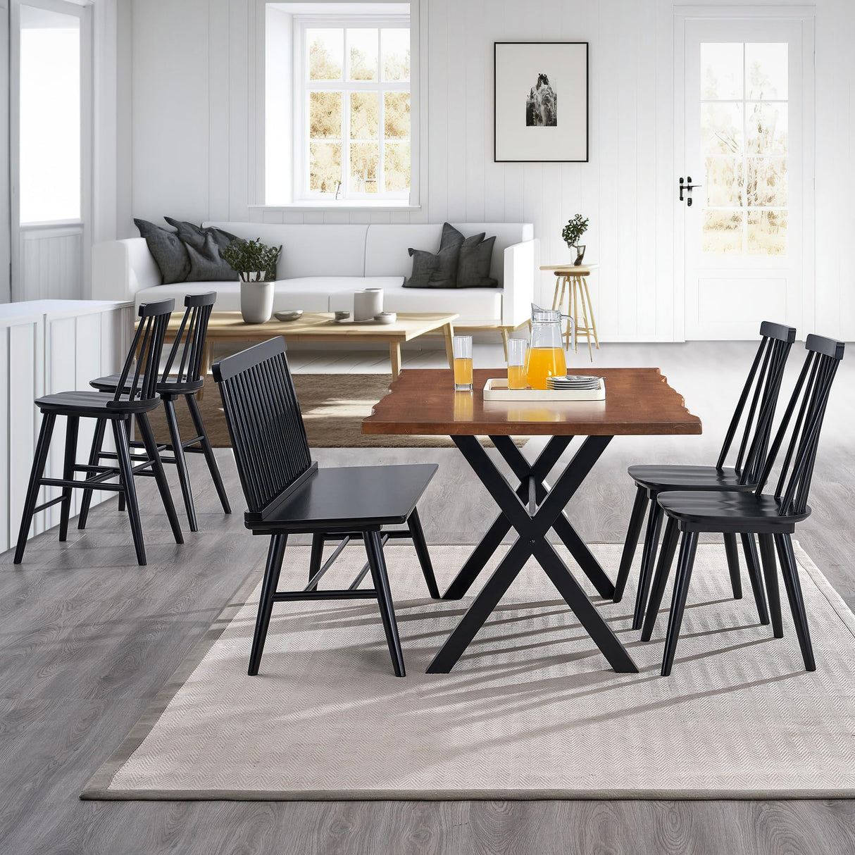 DUHOME Dining Chairs Set of 4 Wood Dining Room Chair Black Spindle Side Kitchen Room Country Farmhouse Chairs Black DUHOME