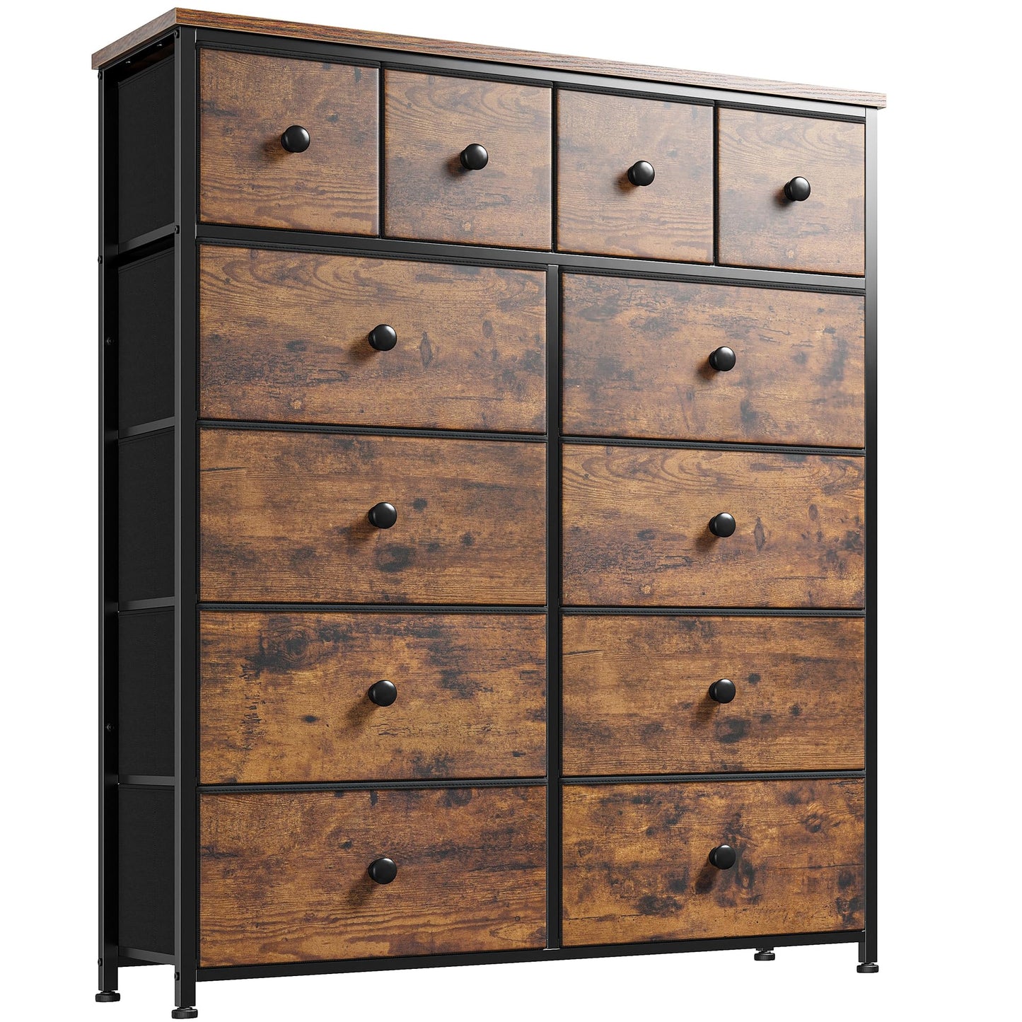 EnHomee Dresser, Dresser for Bedroom with 12 Drawers, Tall Dresser with Wooden Top and Metal Frame, Bedroom Dresser Dressers & Chests of Drawers Clearance, 40.6" W x 11.7" D x 43.7" H, Rustic - WoodArtSupply