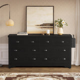 LIKIMIO Dresser 8 Drawer with Charging Station and Storage Bag, Wood Storage Chest of Drawers for Bedroom Living Room Hallway Entryway, Black LIKIMIO