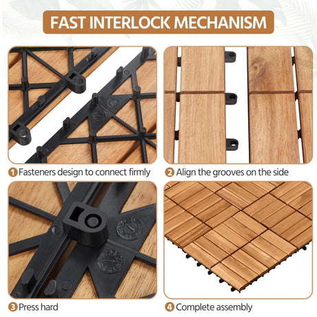 Yaheetech 108pcs Acacia Wood,Interlocking Deck Tiles with Non-slip Surface,Easy Snap Waterproof Flooring Tiles for Indoor Outdoor,Cracking Resistant Patio Backyard Decor for All Weather Use,Wood Yaheetech