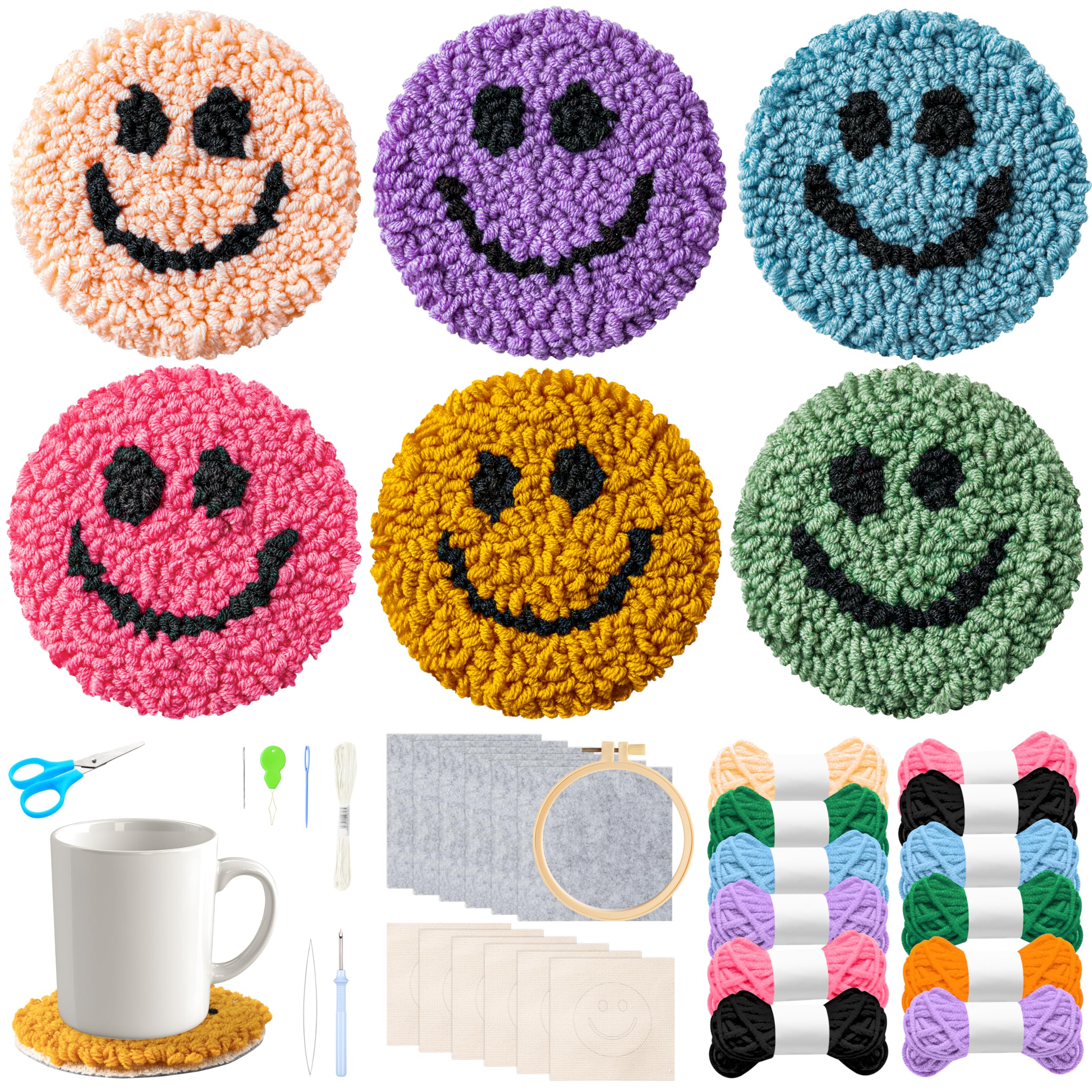 FTzhuifovvno Punch Needle Coaster Kit - 6 Cocktail Patterns DIY Embroidery Craft Set