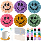 FoszaSzept Smile Punch Needle Coaster Kit, 22Pcs Embroidery Needle Coasters Crafts for Beginners, Easy DIY Mug Tufted Making Set with 6 Patterns Hoop Self Adhesive Felt Cloth Threading Device Gifts FoszaSzept