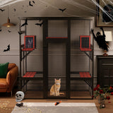 COZIWOW 70Inches Large Spacious Wooden Catio Outdoor Cat Enclosure with Perches and Condos, Cat Cage Indoor with Waterproof Roof, 7 Platforms & 2 Resting Box, UV Resistant (Gothic) COZIWOW