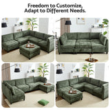 Luxe Oversized Modular Sectional Sofa, Modern Chenille Convertible Sleeper Sofa with Storage Ottoman, Comfy Deep Seat U-Shaped Cloud Couch for Living Room（Green，5-Seater + 1*Ottoman+ Tea Tray） smilesun