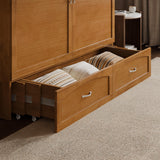 AFI, Marion Queen Wood Murphy Bed Chest with 6" Mattress, Storage Drawer, & Built-in Charger, Light Toffee AFI