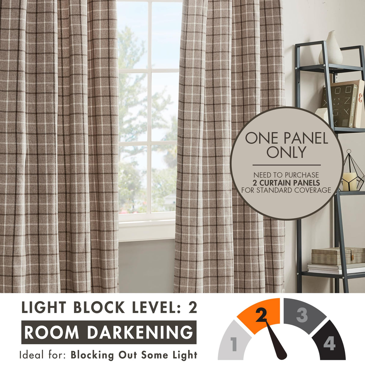 Madison Park Anaheim Cabin Plaid Curtain Window, Thermal Insulated Fleece Lining, Living Room Decor Room Darkening Drape for Bedroom, 1-Single Panel Pack, 50" x 84", Rod Pocket, Brown Madison Park