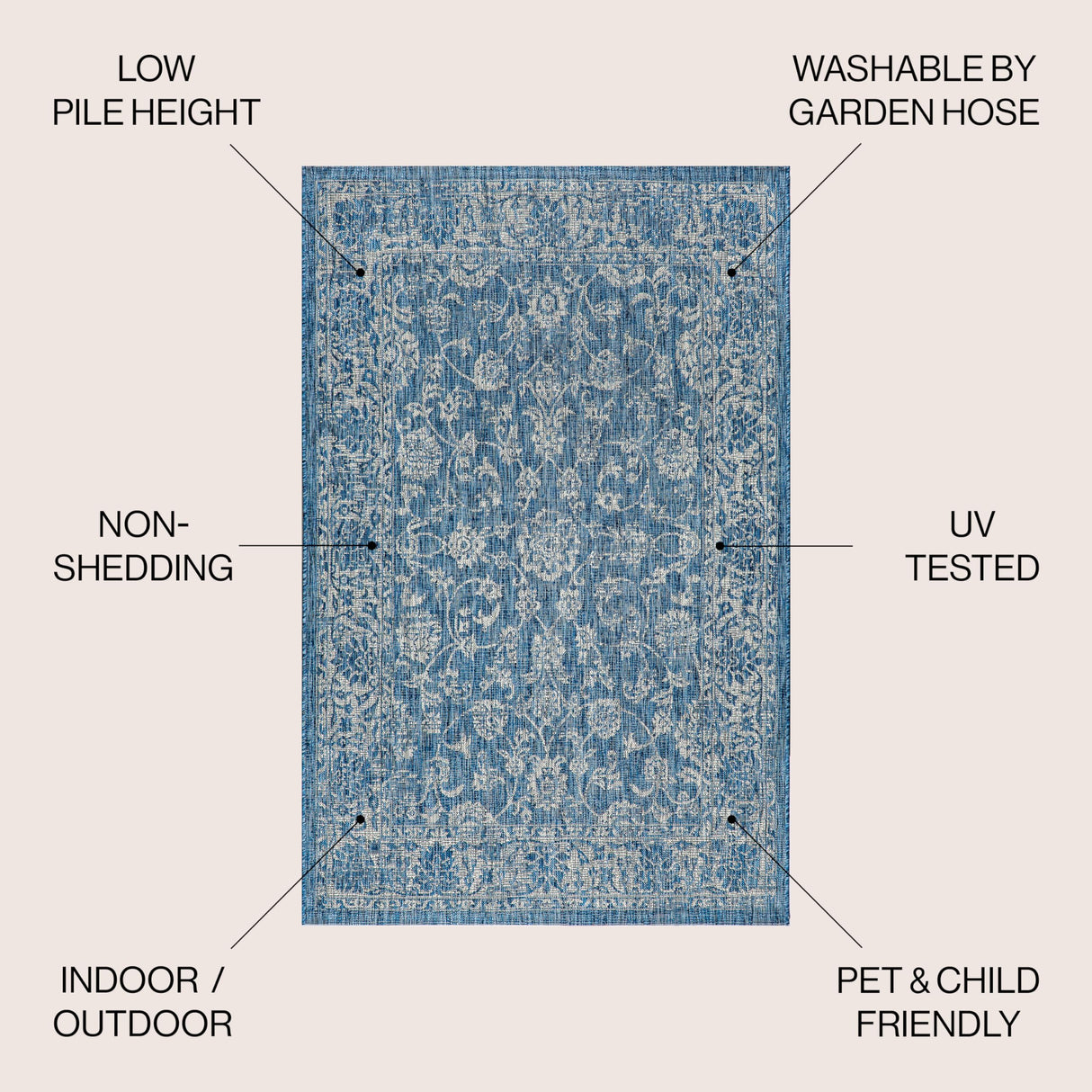 JONATHAN Y Weave Floral Indoor Outdoor Area Rug 8X10 Navy/Gray, Tela Bohemian Textured for Backyard, Patio, Porch, Easy-Cleaning, High Traffic, Pet-Friendly, Non-Shedding (SMB100B-8) JONATHAN Y