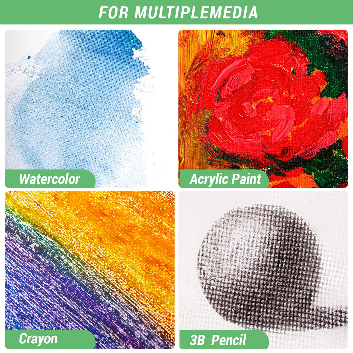 Stretched Canvas, 6x8, 8x10, 10x12, 12x16, 8 Set Artist Canvase Frame Board Panels, 100% Cotton Blank Canvase Oil Acrylic Watercolor Pouring Paint, Acid-Free for Kids & Artists Villanelle