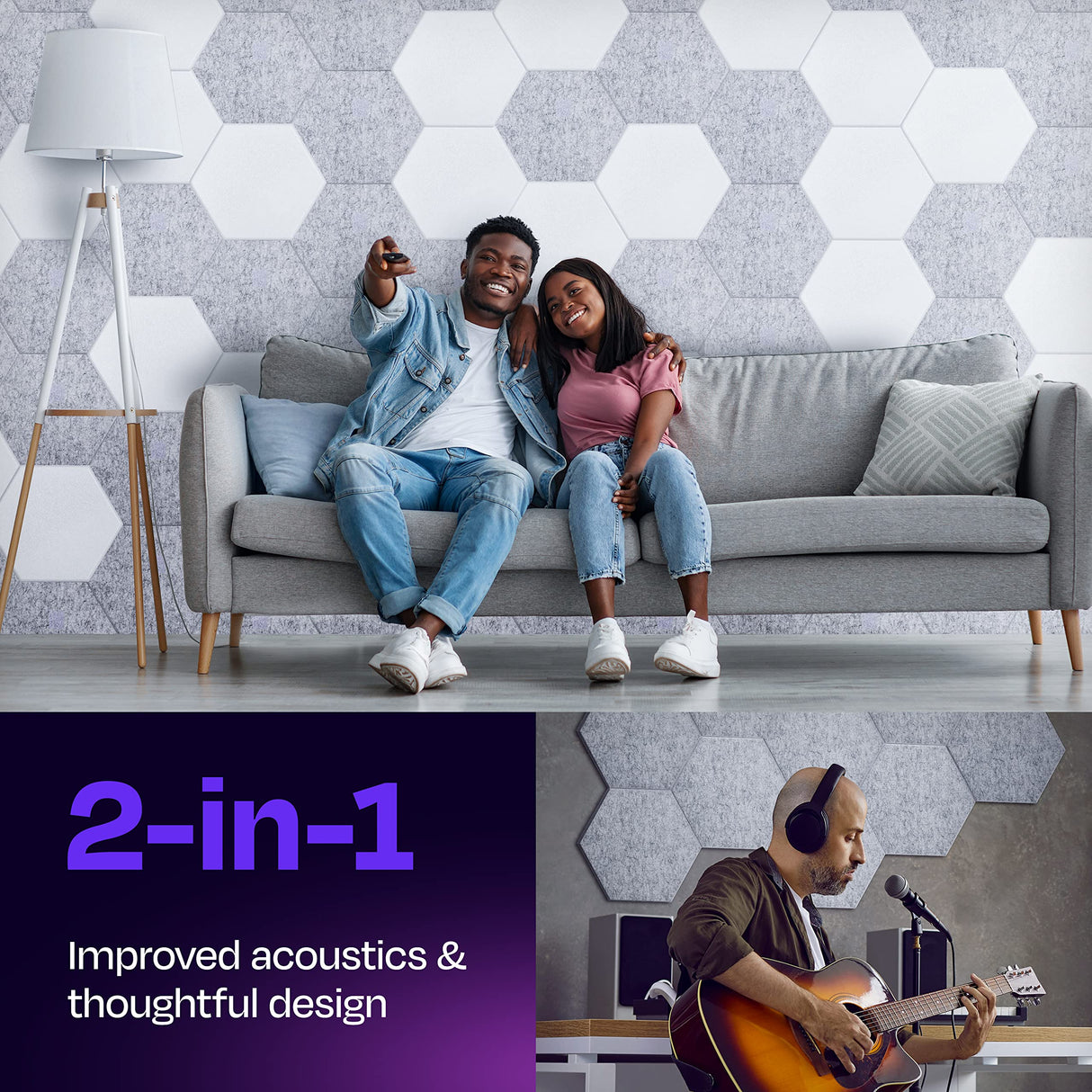 Ekkogo Acoustic Panels 12-Pack Soundproof Wall Panels 14"X12.1"X0.4" Sound Panels High Density Sound Dampening Panels - [Smoky White Hexagon] Ekkogo