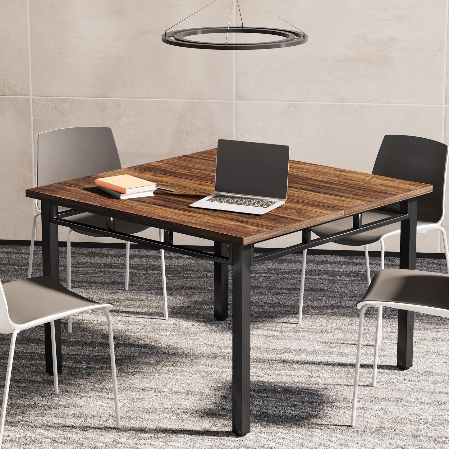 Tribesigns Conference Table Meeting Table for Office Conference Room, 39.4”L x 39.4”W Square Meeting Seminar Table Small Boardroom Table with Metal Frame Wood Tabletop for 4 Person, Black Rus - WoodArtSupply