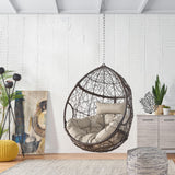 Outdoor Hanging Egg Chair with 8FT Chain, Patio Wicker Swing Egg Basket Chairs, Rattan Basket Hanging Chair Without Stand, Indoor Outdoor Wicker Hammock Egg Chair, Ideal for Patio Garden, Khaki Brown Ziraukon