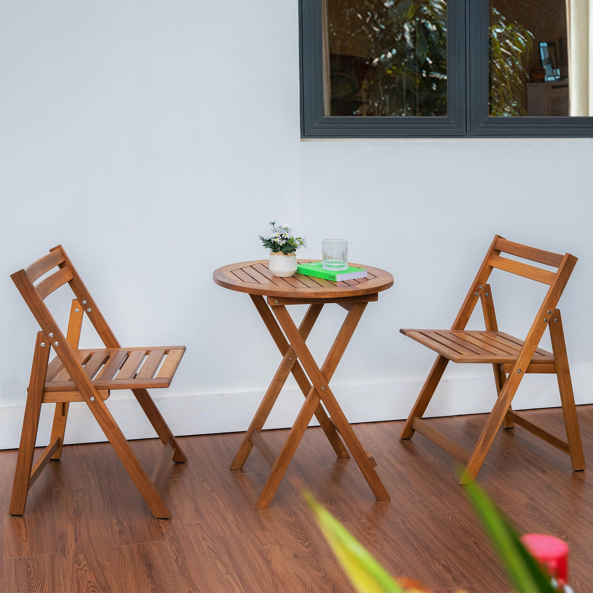 VICTORY RELAX Acacia Wood Round Table, Foldable Waterproof Large, Collapsible Rustic Outdoor Wooden Coffee Tables for Patio Lawn Deck Balcony Bathroom-Natural VICTORY RELAX