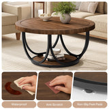 Tribesigns Round Coffee Table with 2 Tiers, 31.5" Wooden Circle Accent Cocktail Table with Storage Shelf and Metal Frame, Industrial Center Tables for Living Room, Brown & Black Tribesigns
