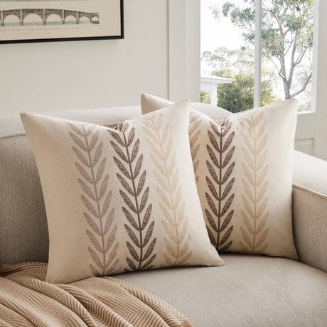 YZJZEDS 100% Cotton Farmhouse Leaves Throw Pillow Covers Set of 2, 18x18 Inch Mixed Beige Pastoral Decorative Print Cushion Covers for Sofa Bed Living Room Home Decor YZJZEDS