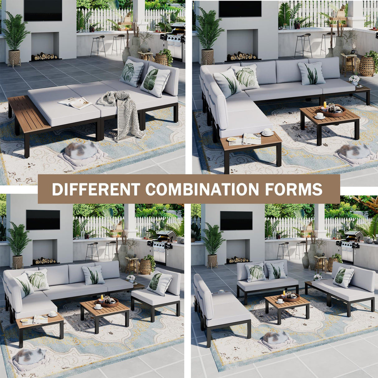 Sophia & William 6 Pieces Outdoor Patio Furniture Set, Metal Sectional Sofa Set Patio Conversation Set with Cushions-2 x Single Sofa with Side Table,2 x Single Sofa,1 x 2-Seat Sofa,1 x Tea Table Sophia & William