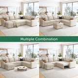 HONBAY Modular Sectional Sleeper Sofa with Pull Out Bed, U Shaped Sectional Couch with Storage Ottoman Convertible 7-Seater Sofa, Beige HONBAY