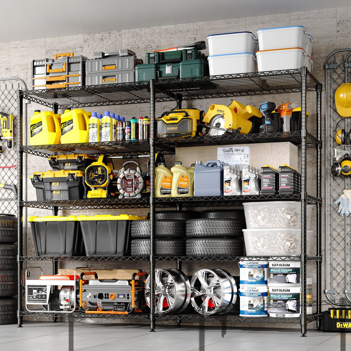 MilleLoom 5-Tier Storage Shelves, 60"W Metal Shelving Unit Heavy Duty Adjustable Garage Corner Wire Rack, H-Shaped/L-shaped Shelf for Kitchens, Pantry Rooms, Basement Storage,13.8"D x 60"W x 70.5"H MilleLoom