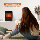 Comfort Zone Electric Mini Fireplace Space Heater with Realistic 3D Flame, Stay-Cool Body, Carry Handle, Overheat Sensor, and Safety Tip-Over Switch, Ideal for Home, Bedroom, & Office, 1,200W, CZFP1BK Comfort Zone
