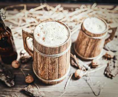 Norse Tradesman Wooden Beer Mug - 100% Handcrafted Ale Tankard - Includes Medieval Gift Sack - 32 oz - WoodArtSupply