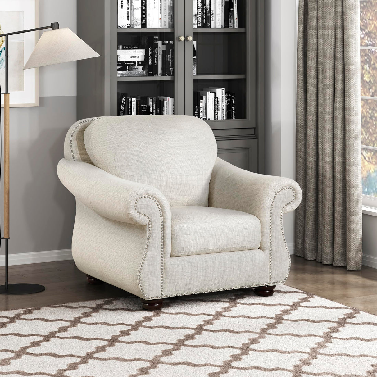 Lexicon Single Sofa Chair for Living Room Accent Chair, Textured Fabric Upholstered Armchair, Traditional Rolled Arm Chair, Comfy Chair for Bedroom/Office/Waiting Room, Beige Lexicon