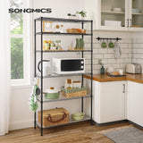 SONGMICS 6-Tier Storage Shelves, Wire Shelving Unit, Kitchen Metal Shelves, Storage Rack with Adjustable Shelves, Shelf Liners, 8 Hooks, for Garage, 13.8 x 35.4 x 69.7 Inches, Black ULGR096B01 SONGMICS