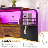 EnHomee Dresser for Bedroom with LED Lights & Charging Station, 7 Drawer Dresser with Open Shelf, Fabric Bedroom Dressers & Chest of Drawers for Closet, Entryway, Hallway, 4 Hooks, Rustic Brown EnHomee