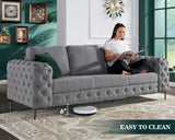 Jocisland 92-Inch Modern Sofa - Oversized 3 Seater Couch With Wide Armrest, Button Tufted for Living Room, Grey Linen Jocisland