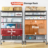 Romorgniz 82" H X45 W X18 D Storage Shelves with Wheels, 6 Tier Wire Shelving Adjustable Metal Shelving Pantry Shelves Capacity 1200LBS for Garage Shelving, Pantry, Kitchen, Closet, Commercial, Black Romorgniz