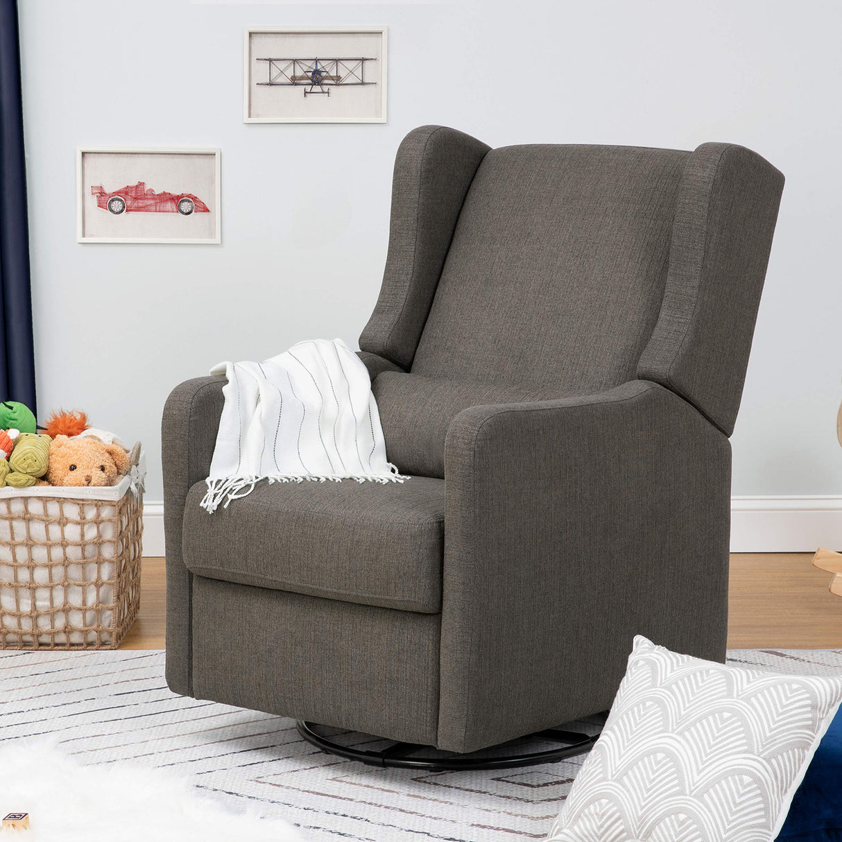 DaVinci Carter’s Arlo Glider Recliner Nursery Chair - Water & Stain Resistant Glider Rocking Chair for Nursery - GREENGUARD Gold, FSC & Certi-PUR US Certified - Cozy Swivel Rocker Recliner - Charcoal DaVinci