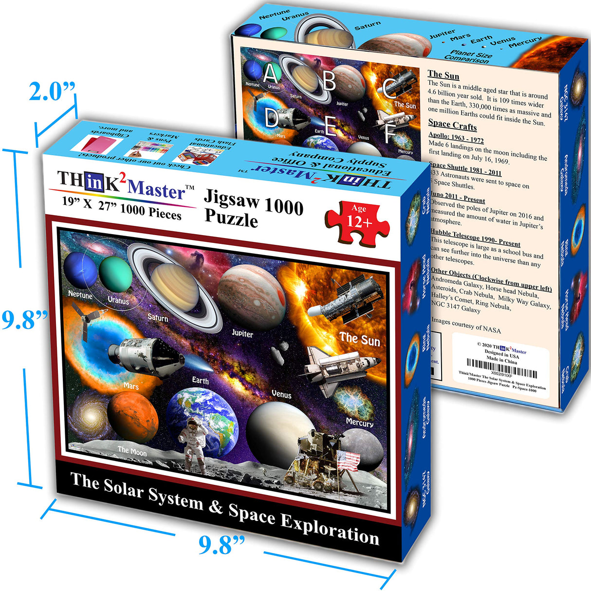 Think2Master Solar System & Space Exploration 1000 Pieces Jigsaw Puzzle for Kids 12+, Teens, Adults & Families. Great Gift for stimulating Learning About Astronomy. Size: 19” X 27” THINK2MASTER